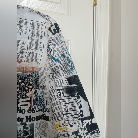 Desigual Newspaper Print Button Up Blouse – Long Sleeve Graphic Statement Top - Picture 7 of 14